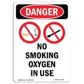Signmission OSHA Danger Sign, No Smoking Oxygen In Use, 10in X 7in Aluminum, 7" W, 10" L, Portrait OS-DS-A-710-V-1488